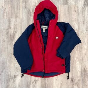 L.L.Bean Puffer Coat Children’s Youth 10/12 Red Navy Vintage Style Heavy Outdoor